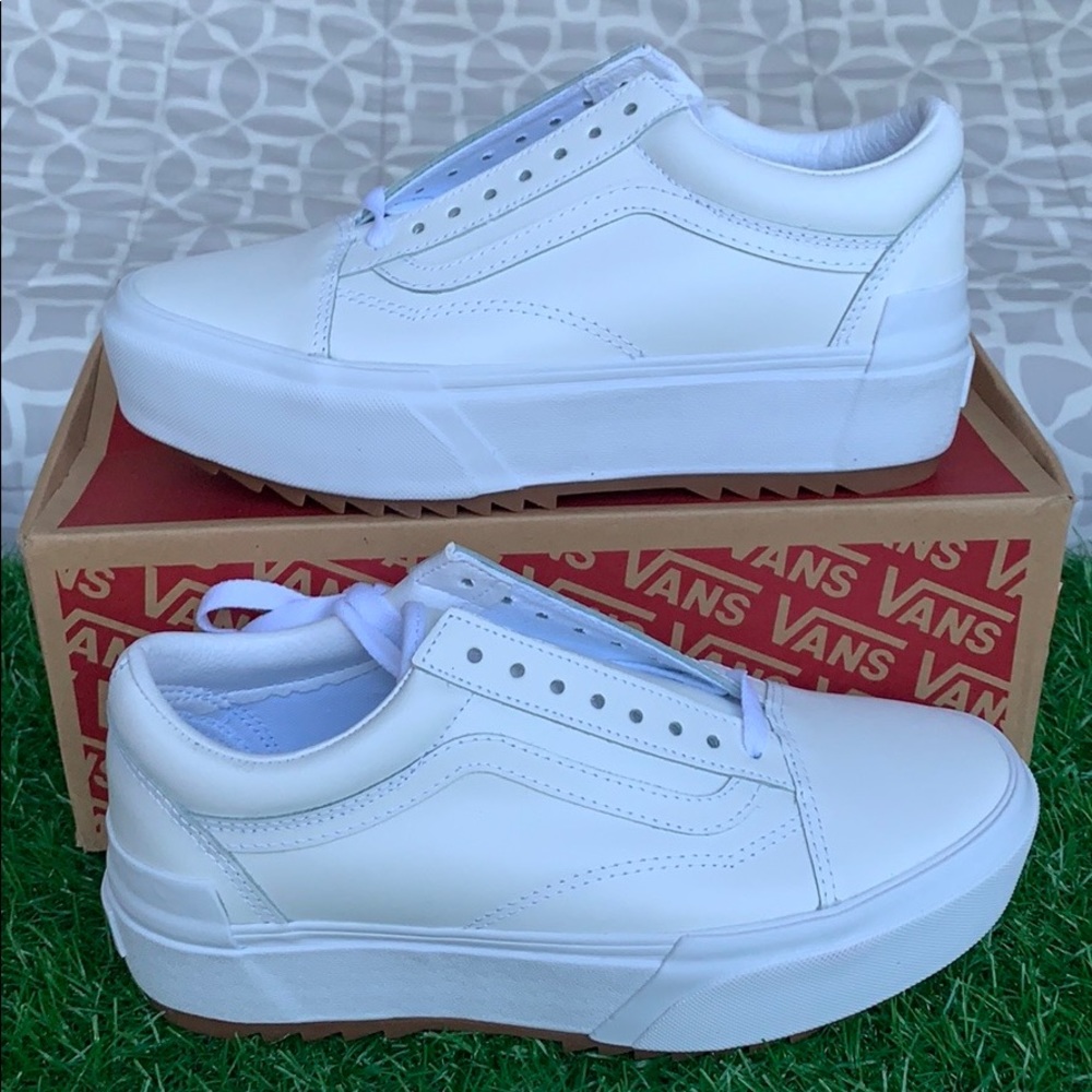 VANS OLD SKOOL STACKED LEATHER TRUE WHITE WMNS PLA - Picture 6 of 16